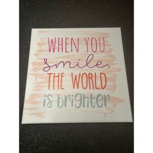 When You Smile The World is Brighter Inspirational Quote Canvas Wall Art